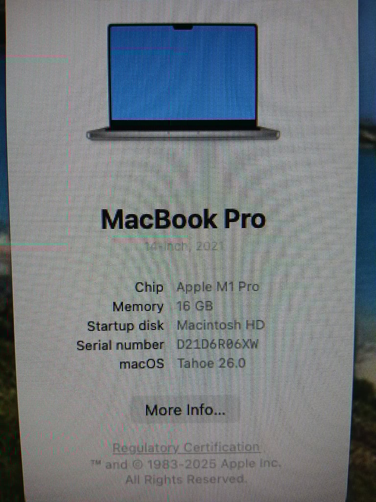 MacBook Pro M1 (2021) 16 GB – Ideal for Someone Who Just Wants to Mirror It – £250