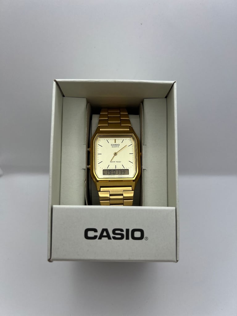 image for Casio AQ-230GA-9DMQYES Gold Retro Watch | Like New | Box & Papers Included