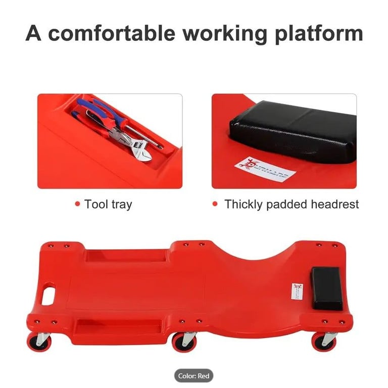 DURHAND Mechanic Vehicle Creeper Under Car Repair Padded Headrest Rolling Moulded Workshop, New.