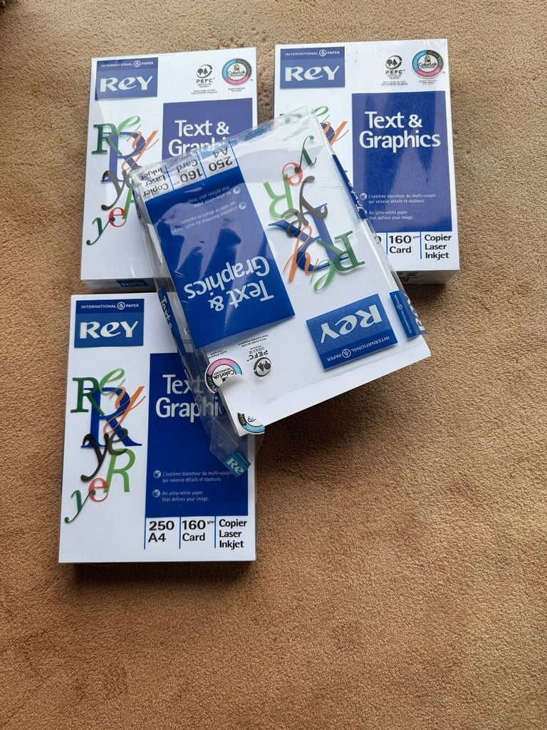 image for 4x 250x Sheets A4 160 gsm Card - Text & Graphics (1000 sheets/4 packs)