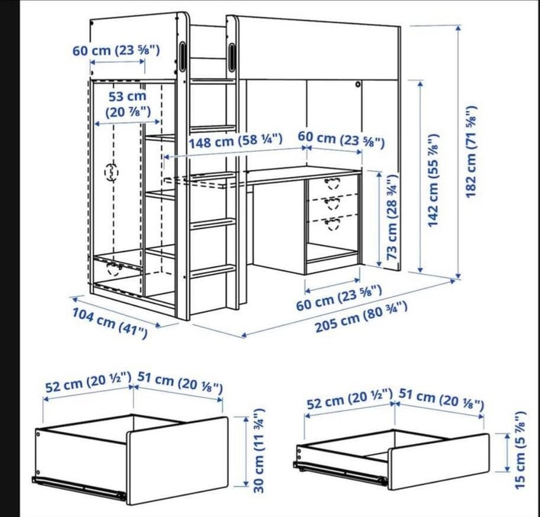 Ikea bunk bed and desk