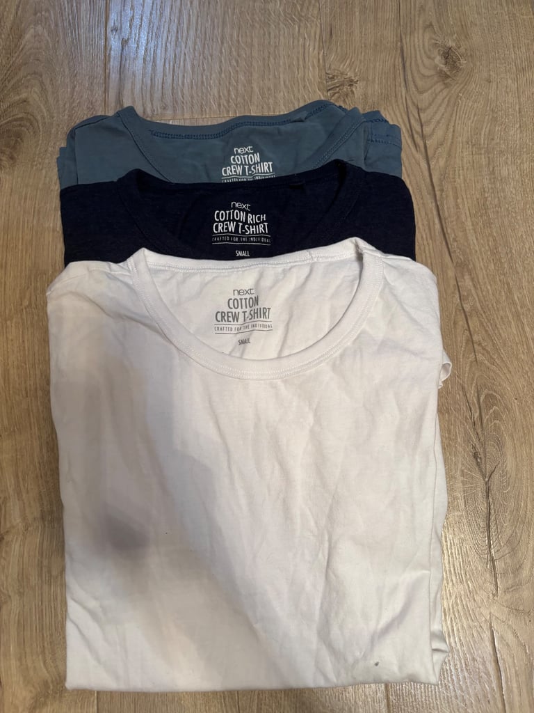 image for 3 x crew neck cotton t-shirts, Next, small mens (15 years)