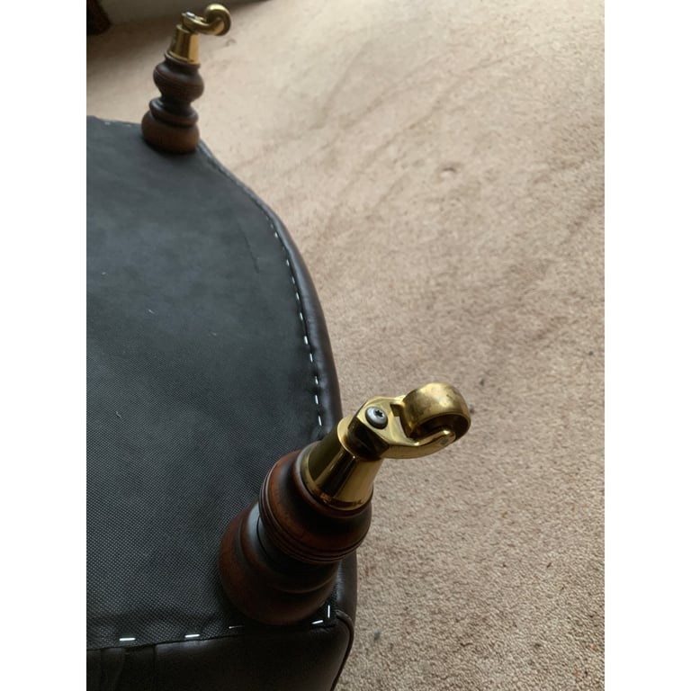 Superb brown leather club chair button back with castors 
