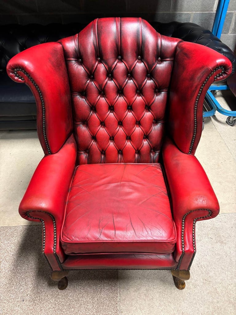 Oxblood Leather CHESTERFIELD Wingback Chair 