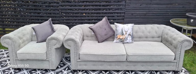 image for Grey Chesterfield Sofas..3+1. 🎄🎄Delivery included WV, WS and DY Postcodes 