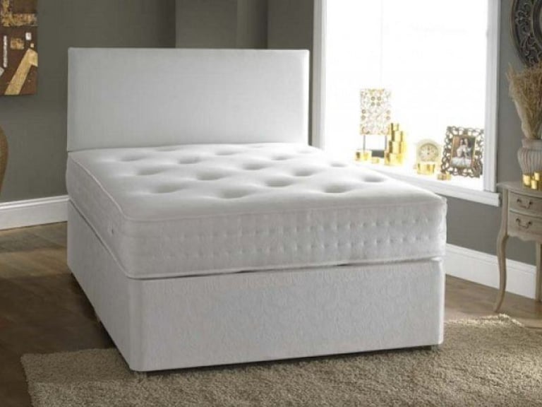 image for Divan small Double bed base + Headboard & Comfy Mattress == TODAY DELIVERY 