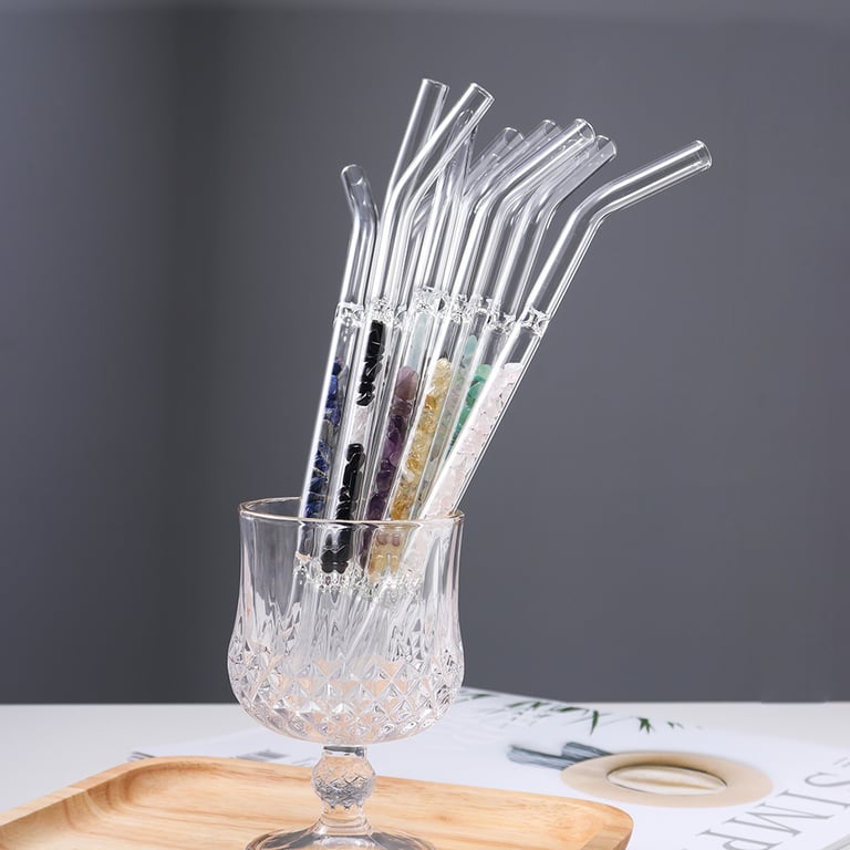 Glass Straws Natural Crystal Stones Luxury 10 Pieces Set
