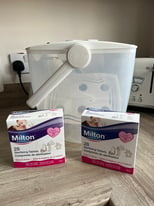 Milton cold water steriliser with two boxes of sterilising tablets 