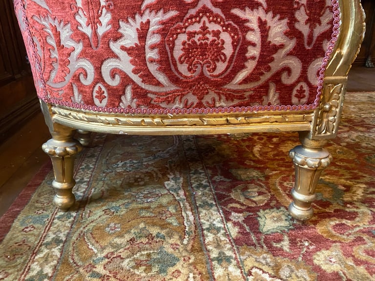 Pair of red gold French Louis XV luxurious armchairs 