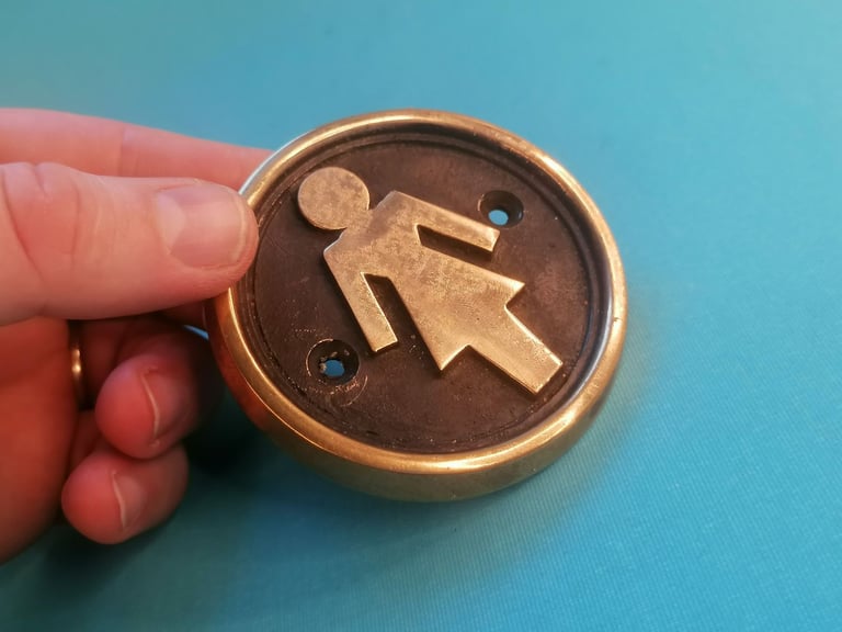 Vintage  brass  Toilet Lady door badge. Measurements on my pictures. As seen.