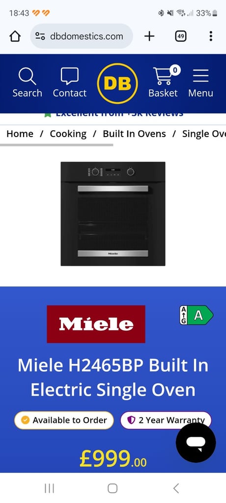Miele single electric oven built-in black multifunction pyrolytic 