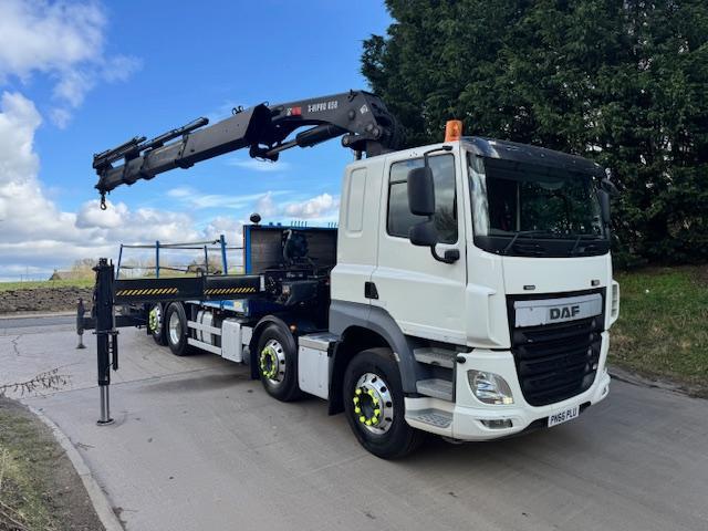 image for 2016 66 DAF CF 460 E6 sleeper 8x2 flat bed HIAB X-Hipro 658 6 extension crane