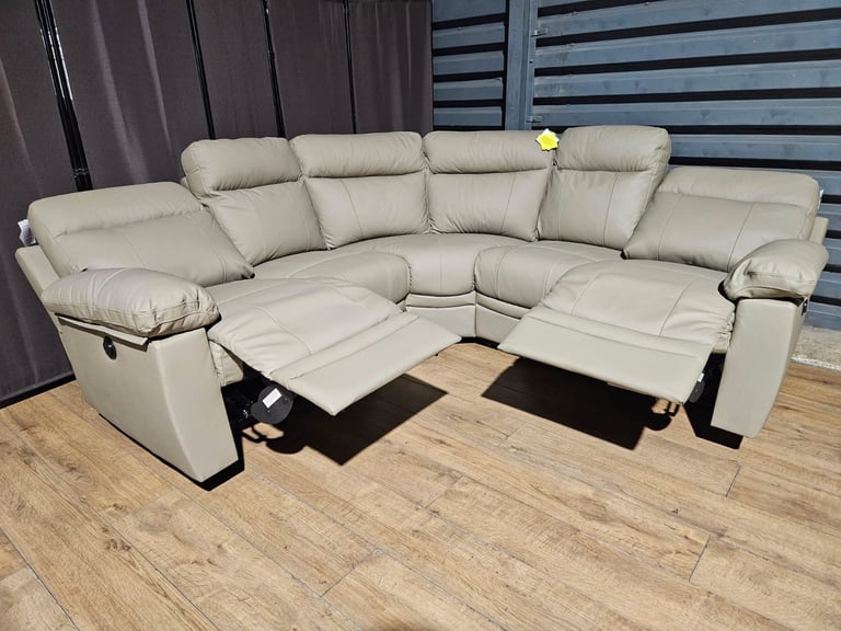 Paolo Power Recliner Leather Corner Sofa - Grey. 
