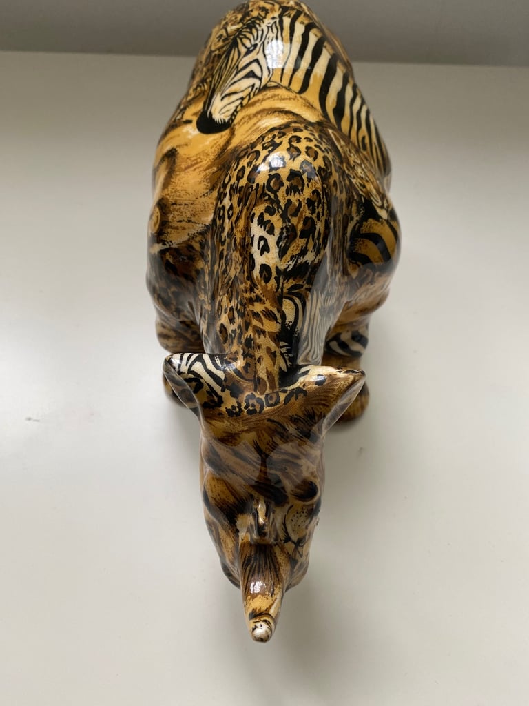 Two Large Ornamental Artworks /Collage Safari print Rhino & Alligator