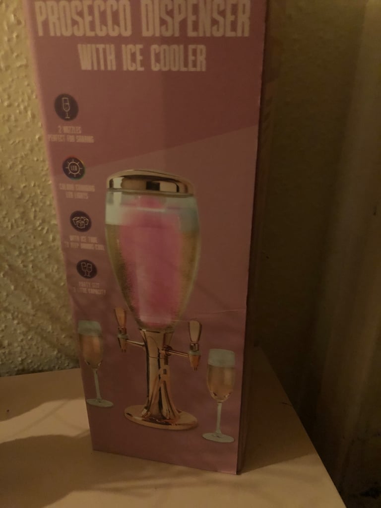 Nw Rosegold Prosecco Dispenser With Ice Cooler Changing LED Lights Party Size 3L