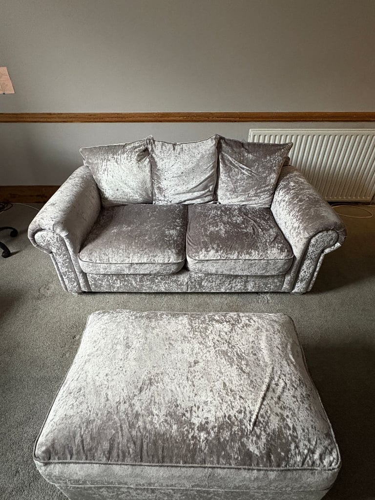 Crushed Velvet 2-Seater Sofa + Matching Footstool