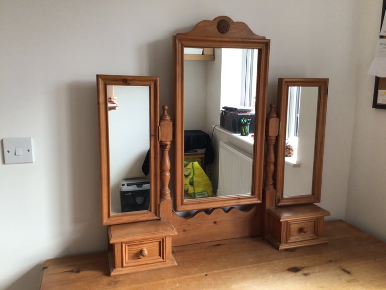 image for Pine dressing table mirror with 2 drawers