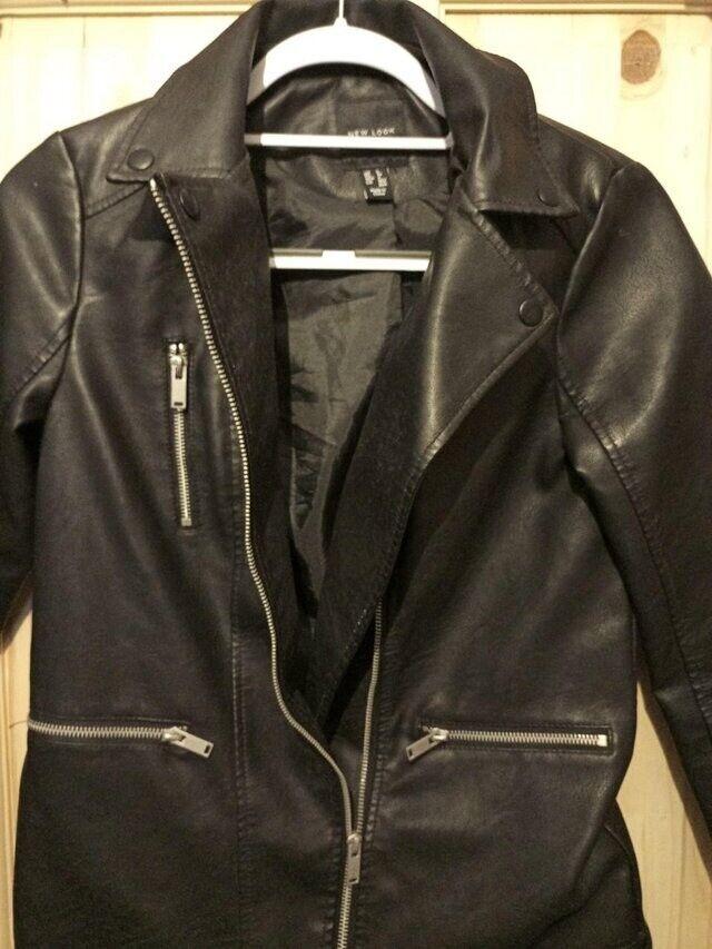 TEENAGE GIRLS LEATHER BLACK BOMBER JACKET FROM NEW LOOK
