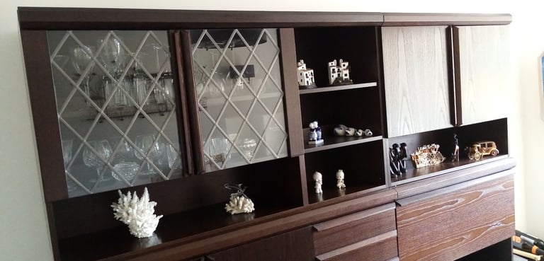 image for Dark brown storage/ display/ cocktail bar combination wall cabinet.