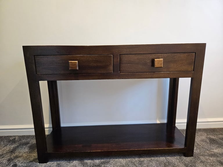 image for Solid mango wood console table in dark walnut finish