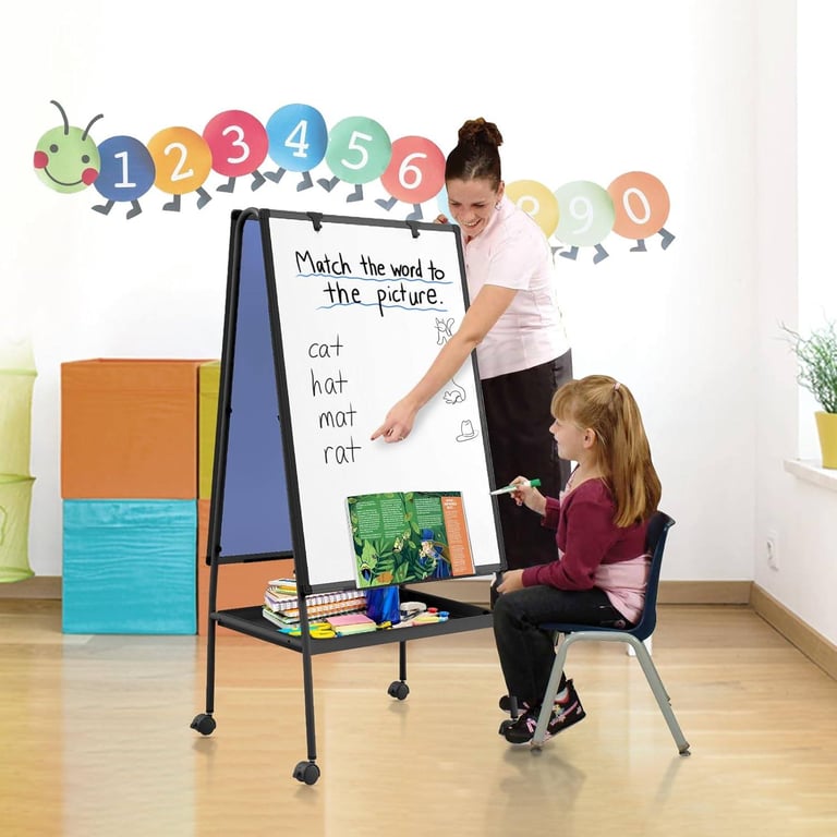BRAND NEW : MAKELLO Rolling Whiteboard – 90x60cm, Double-Sided, Height Adjustable, Storage Tray