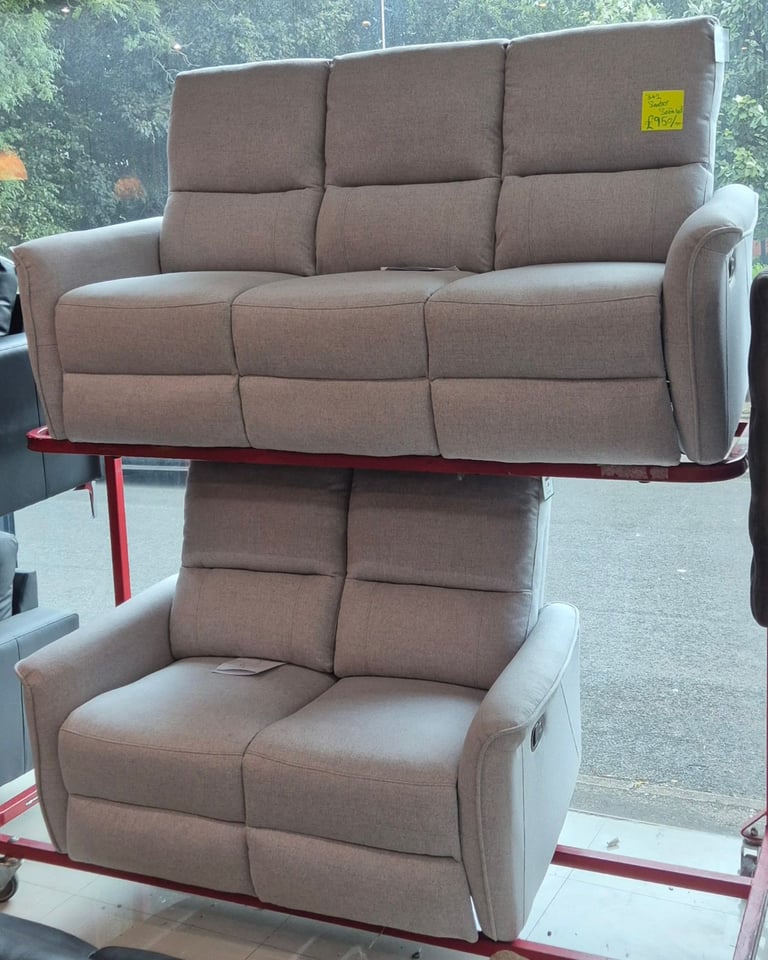 Grey Fabric 3+2 Seater Manual Recliner Sofa Set 
