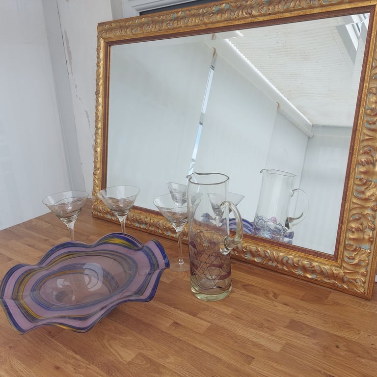 image for Large mirror , glass jug and glasses and glass bowl