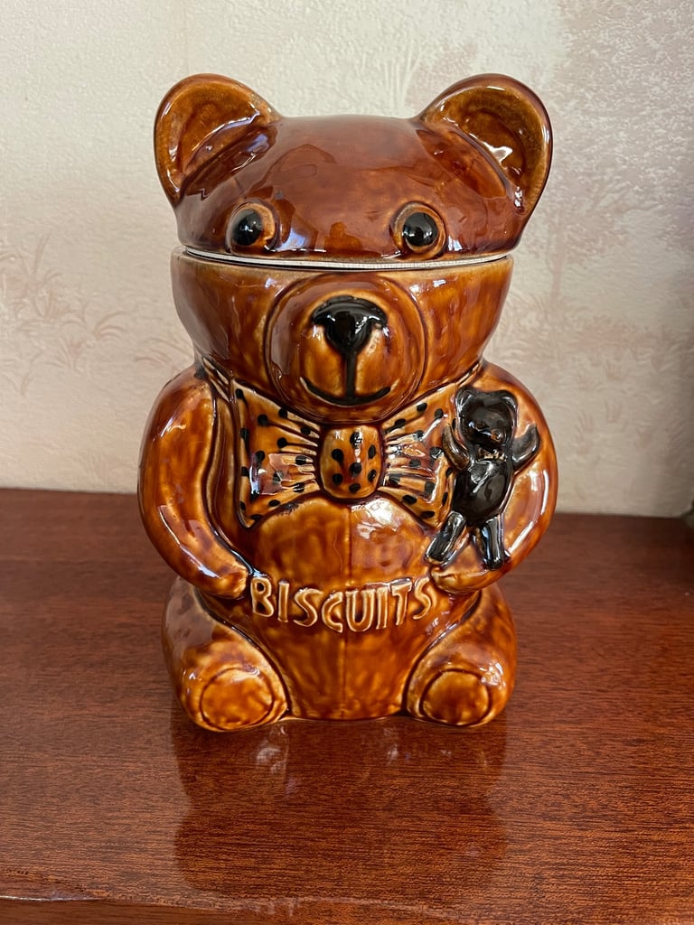image for Vintage brown teddy bear biscuit cookie jar