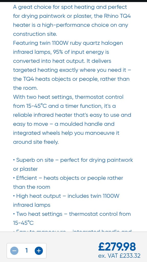 New Rhino TQ4 Heater 2.2kW 110V
