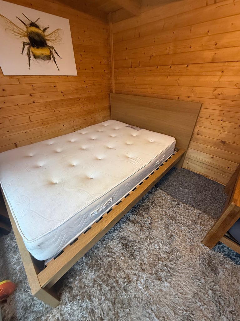image for King Size Wooden Ikea Bed & Mattress 