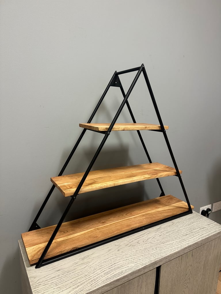 Corndell Furniture Triangle Wall Shelf in Oak and Black Metal Industrial Modern