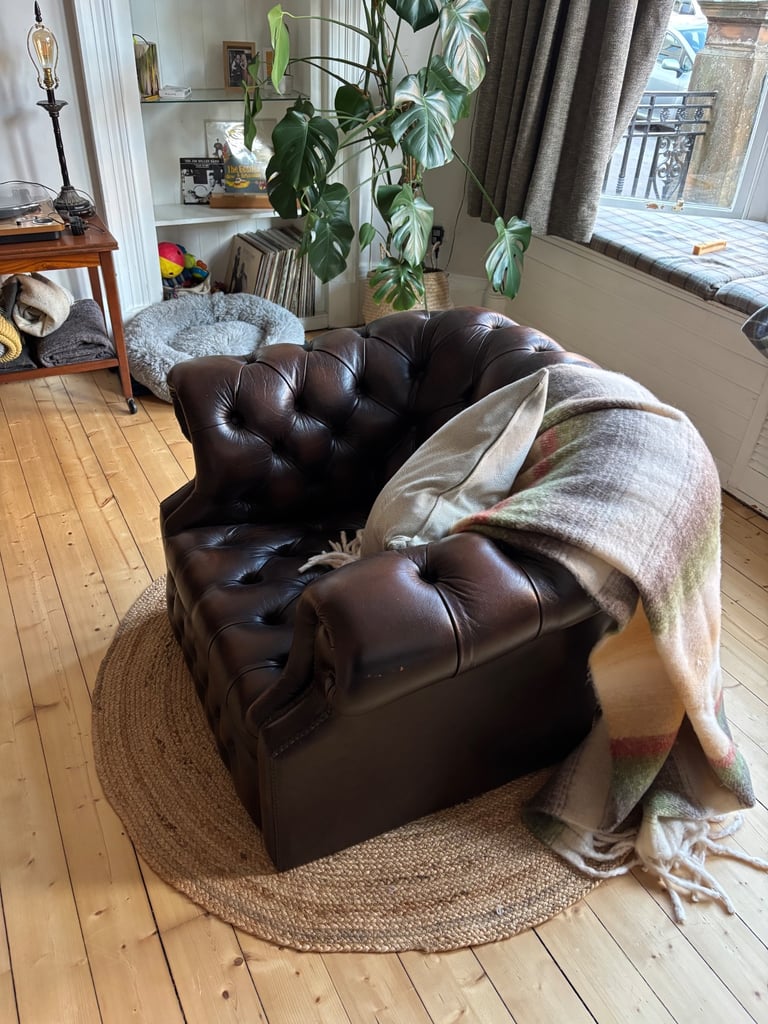 image for Brown leather chesterfield 