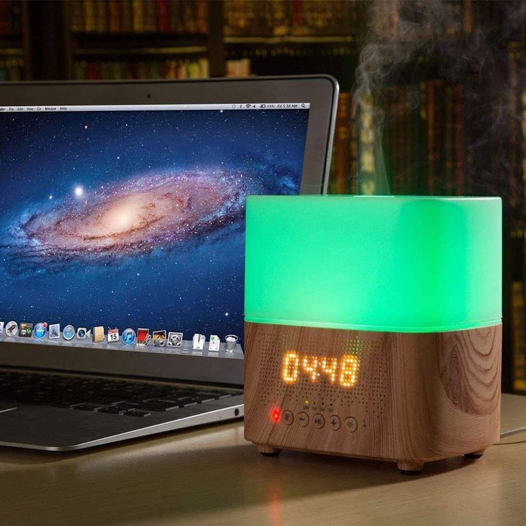 Smart Oil Diffuser + Bluetooth Speaker + Digital Alarm Clock + 7 LED Therapy Night Light