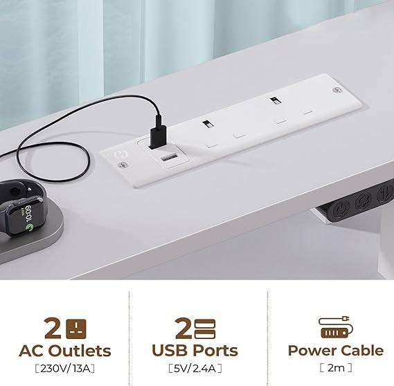 Computer Desk(LED Lights,USB Ports, Power Outlets, Monitor Stand,Reversible Design)