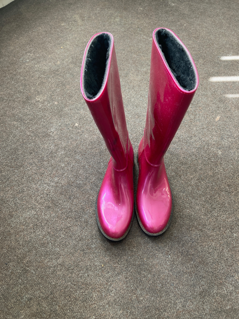 image for Pink Ladies Wellies With Black Fur Lining Inside 