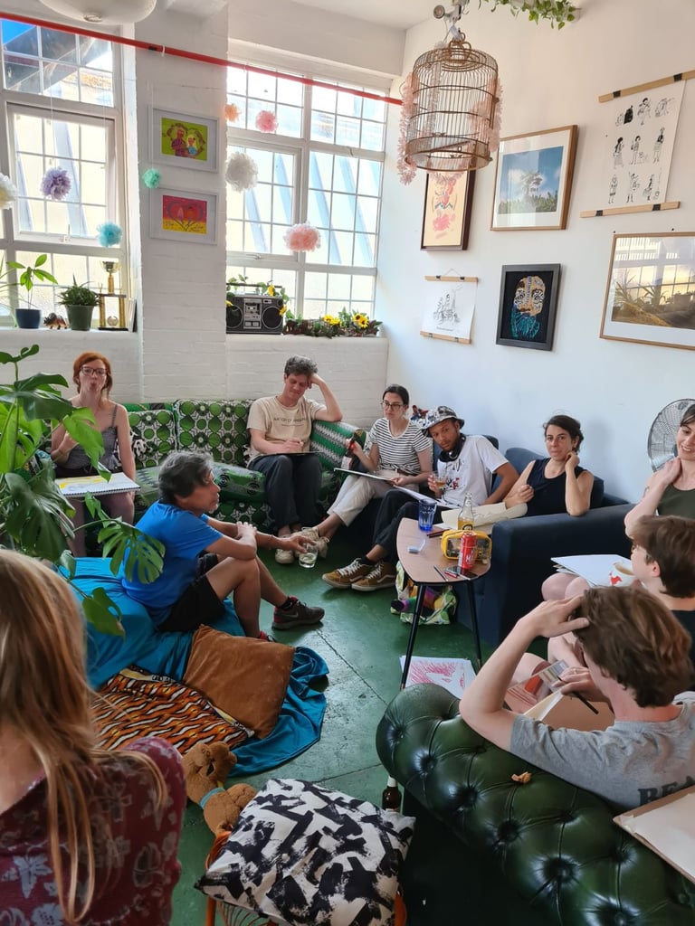 Deskspace in shared artist co-working space