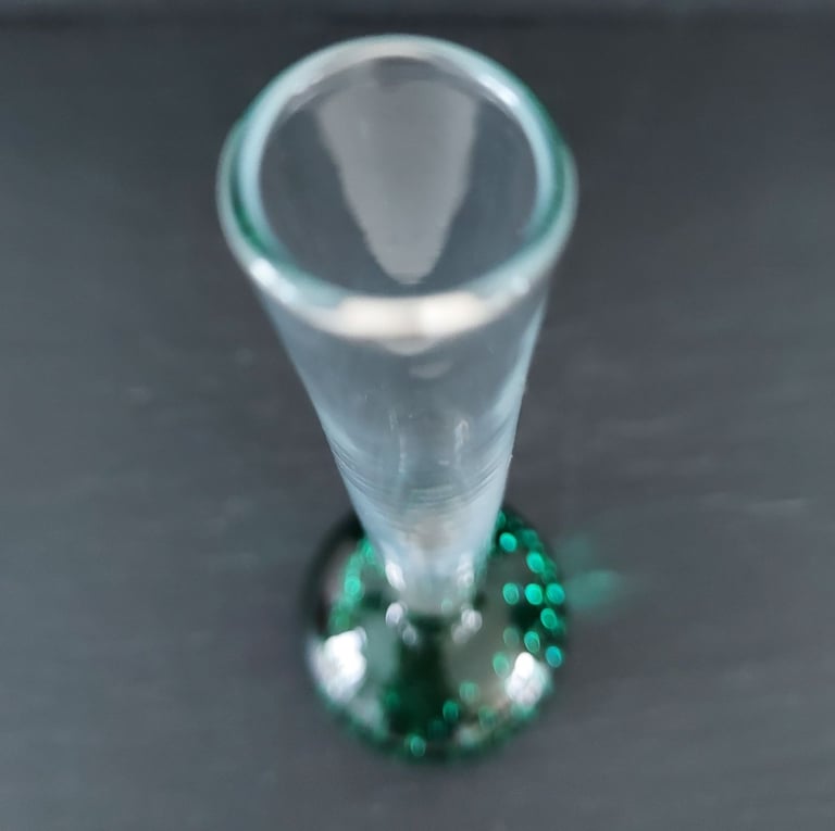 Vintage Green Bubble Glass Slim Bud Vase 16 cm Tall