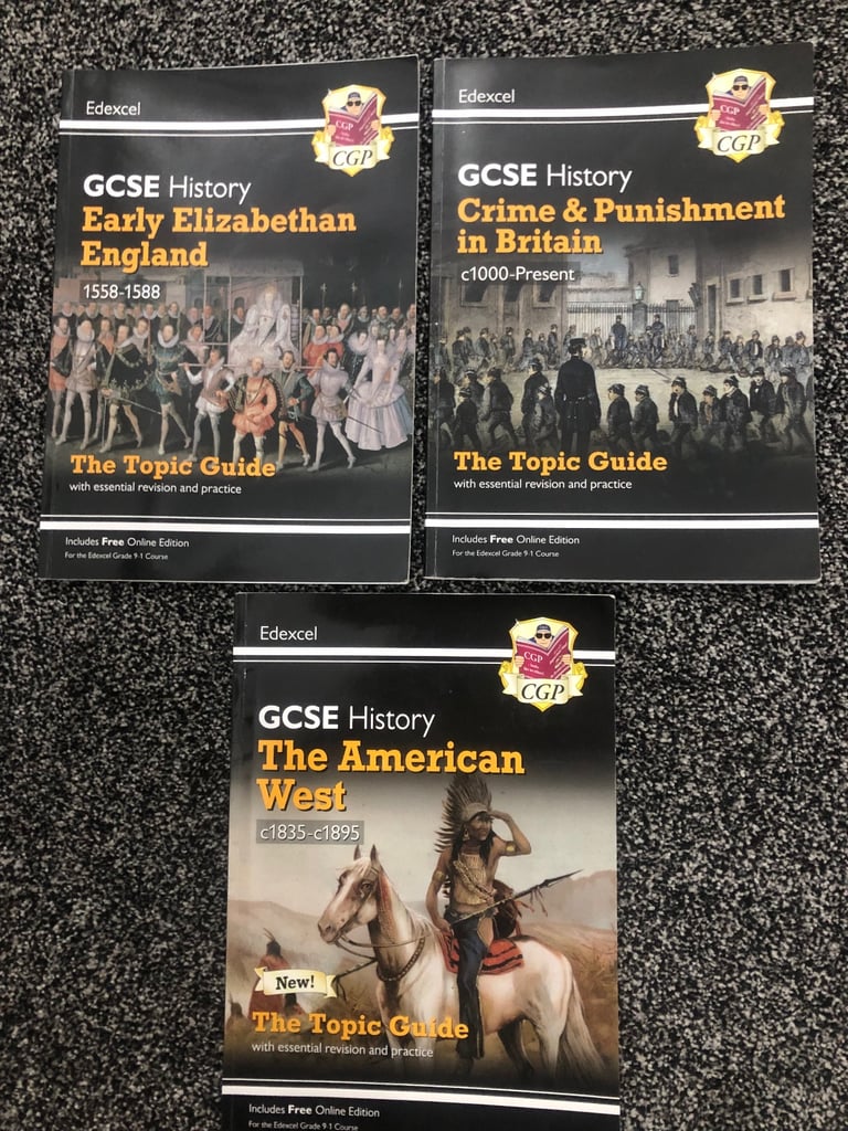 image for CGP Edexcel GCSE history topic guides x 3 Elizabethan, American West, Crima and Punishment 