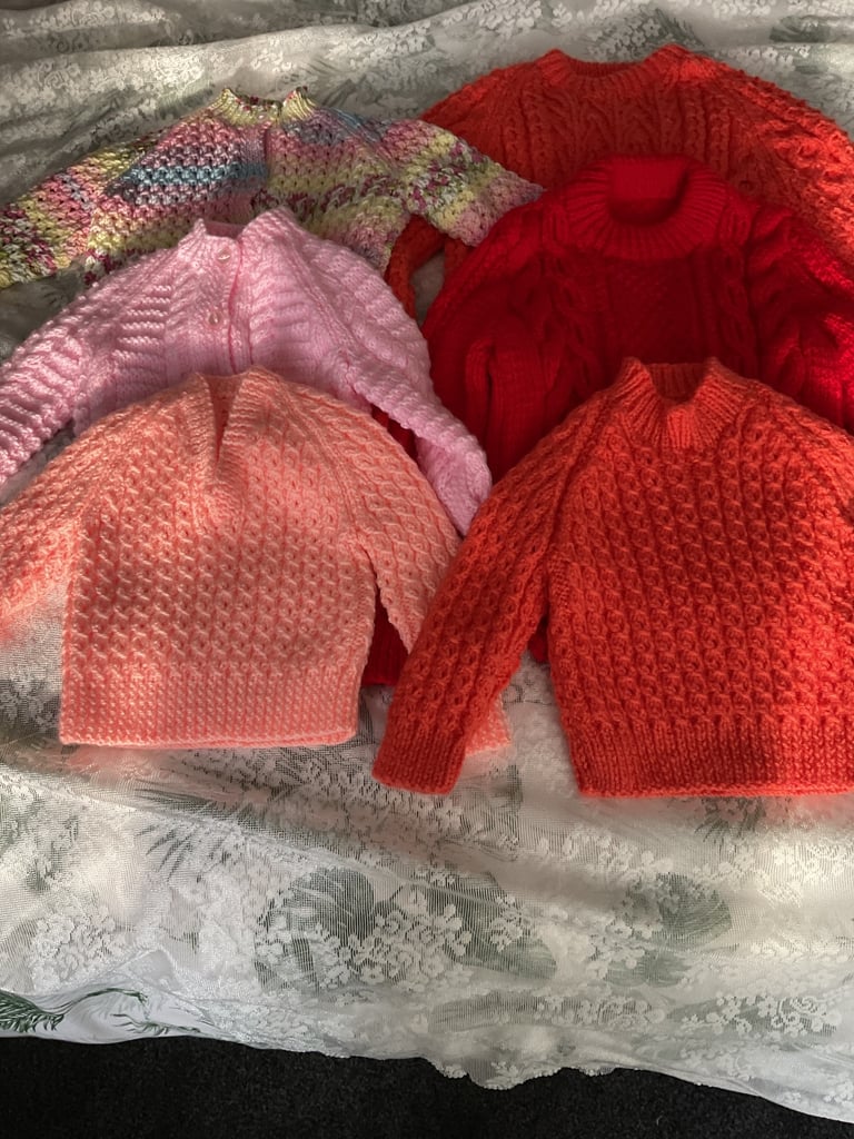 Baby cardigans/jackets etc, blankets and shawls, all hand knitted