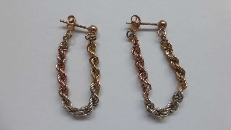image for 3 colour gold rope earrings