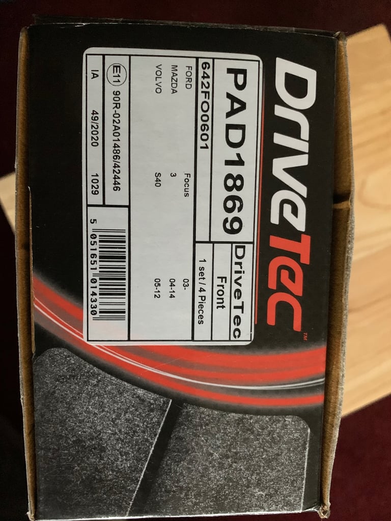 Drive tec pad 1869 For ford focus 2003 onwards Mazda 3 2004 to 2014 Volvo s40 2005 to 2012