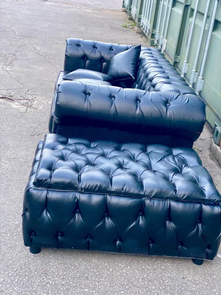 image for Real leather sofa and Open storage large footstool 