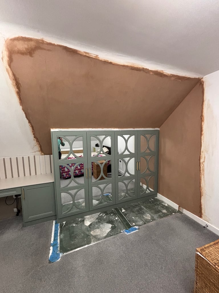 Plasterboard and plastering.