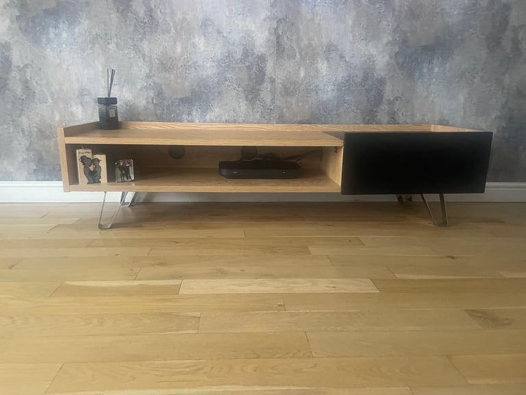 image for Solid oak/black tv unit/stand