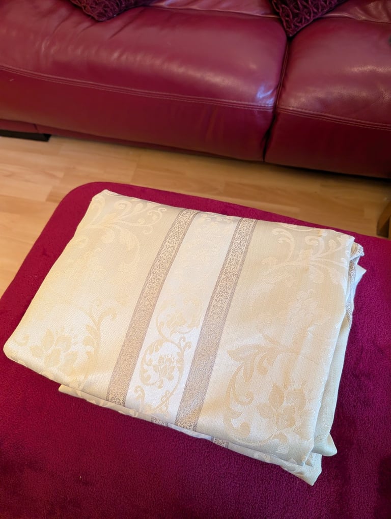 Quality damask lined golden curtains 91"wide x 59" drop