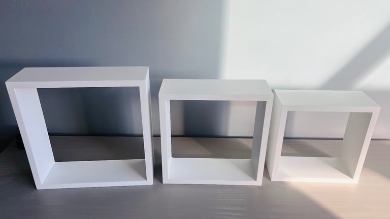 Set of Three White Square Shelves 