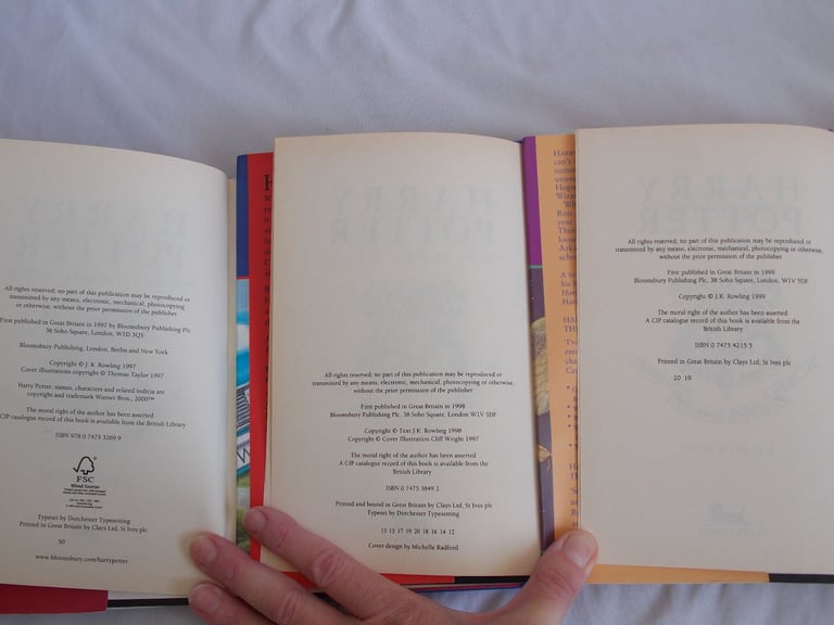 Harry Potter 1st Edition 1 -7 Hardback Set Bloomsbury Book Set Errors (A)