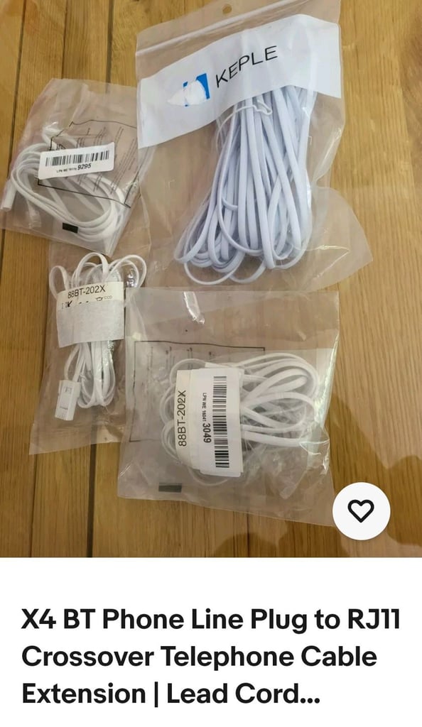 image for X4 BT Phone Line Plug to RJ11 Crossover Telephone Cable Extension | Lead Cord...