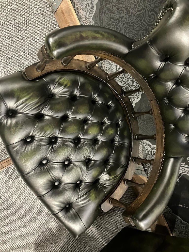Refurbished Chesterfield Antique Green Leather Captains Desk Chair Swivel and Tilt - Delivery