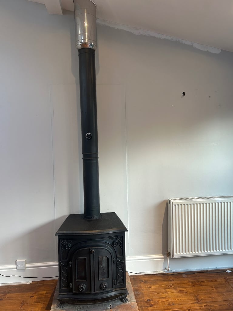 image for Ornate cast iron log burner with Single and twin wall flue